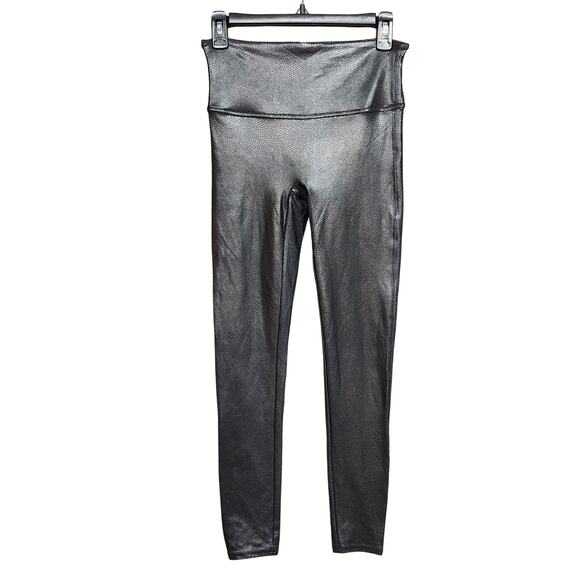 Spanx Leggings Medium Black Snakeskin Print Faux Leather High Waist Pull On - Picture 1 of 6